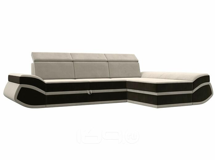 Диван угловой лига микровельвет-032 правый угол бежевый/коричневый дельфин