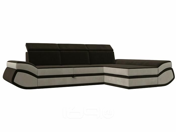 Диван угловой лига микровельвет-032 правый угол коричневый/бежевый дельфин