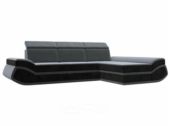 Диван угловой лига велюр-032 правый угол seven 17 серый/seven 35 черный дельфин