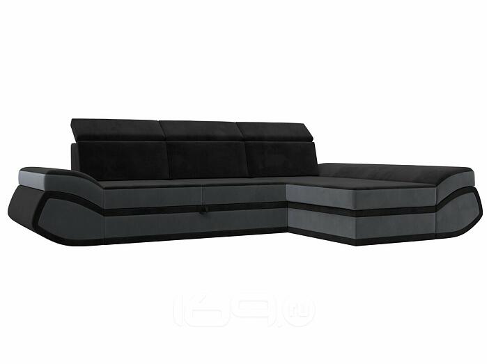 Диван угловой лига велюр-032 правый угол seven 35 черный/seven 17 серый дельфин