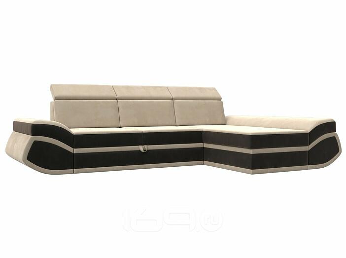 Диван угловой лига велюр-032 правый угол seven 729 бежевый/seven 727 коричневый дельфин