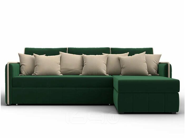 Диван угловой лига-078 угол правый seven 626 зеленый/seven 729 бежевый дельфин