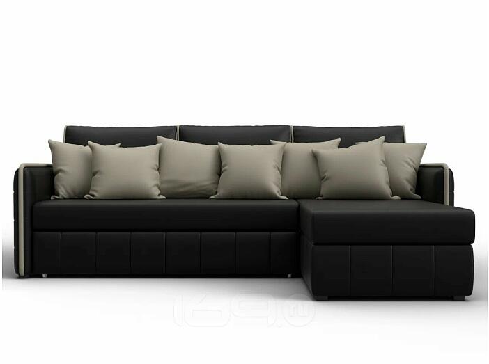 Диван угловой лига-078 угол правый grifon 18 черный/grifon 04 бежевый дельфин