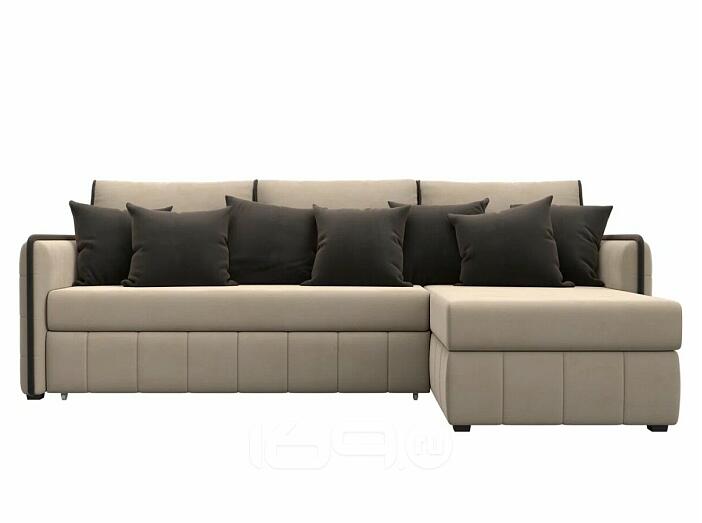 Диван угловой лига-078 угол правый seven 729 бежевый/seven 727 коричневый дельфин