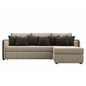 Диван угловой лига-078 угол правый seven 729 бежевый/seven 727 коричневый дельфин