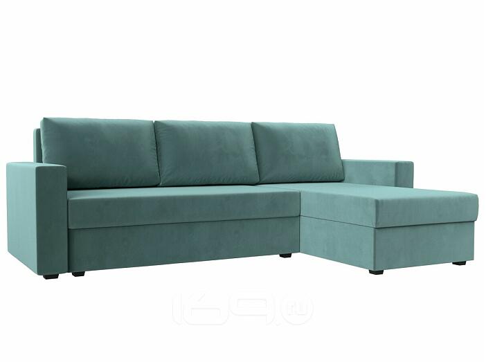 Диван угловой траумберг лайт правый велюр бирюзовый еврокнижка