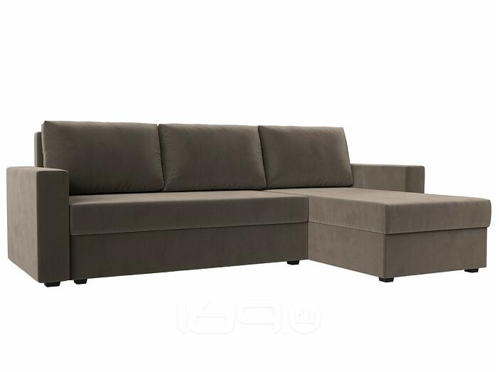 Диван угловой траумберг лайт правый велюр коричневый еврокнижка