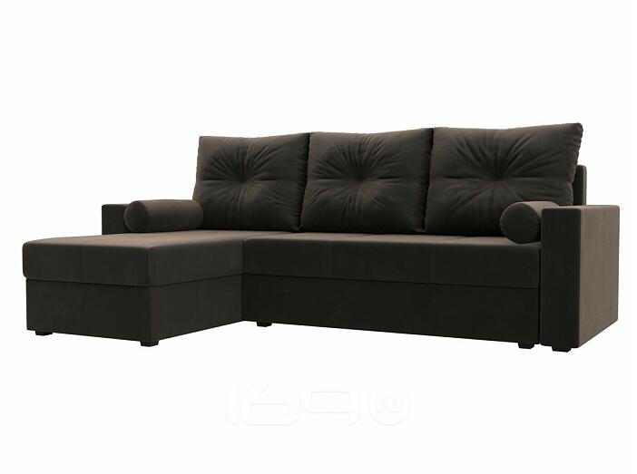 Диван угловой верона лайт левый велюр коричневый еврокнижка