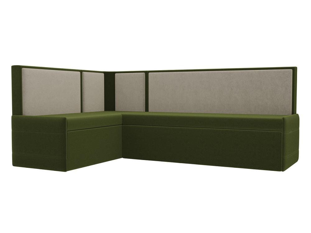 Кухонный угловой диван Кристина левый (основа микровельвет зеленый, компаньон микровельвет бежевый) кухонный угловой диван левый кристина микровельвет коричневый бежевый