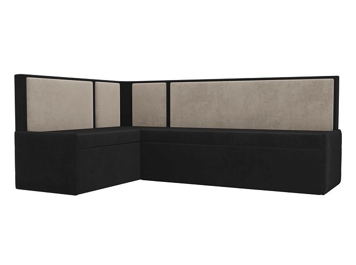 Кухонный угловой диван Кристина левый (основа велюр черный, компаньон велюр бежевый)
