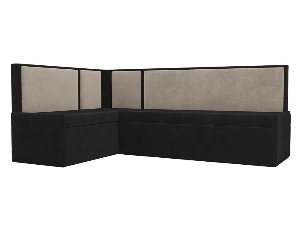 Кухонный угловой диван Кристина левый (основа велюр черный, компаньон велюр бежевый) диван кухонный угловой кристина левый экокожа бежевый коричневый