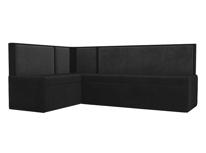 Кухонный угловой диван Кристина левый (основа велюр черный, компаньон велюр серый)