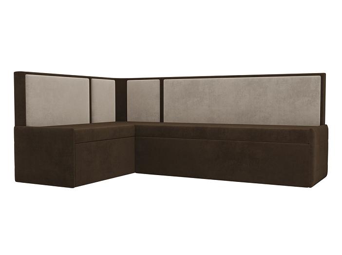 Кухонный угловой диван Кристина левый (основа велюр коричневый, компаньон велюр бежевый)