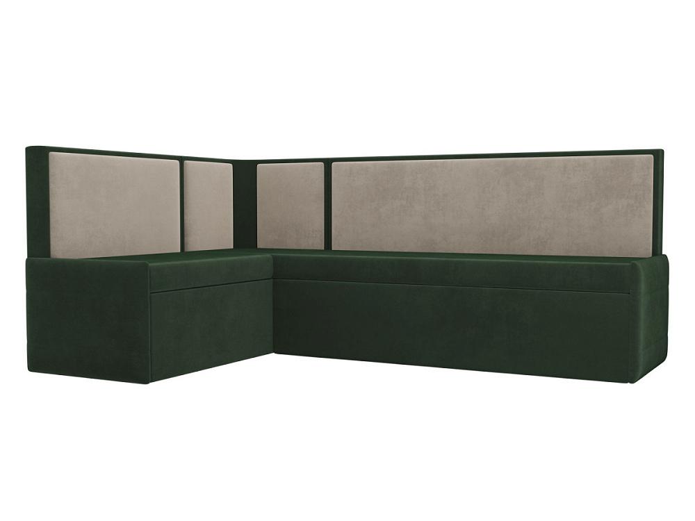 Кухонный угловой диван Кристина левый (основа велюр зеленый, компаньон велюр бежевый) кухонный угловой диван левый кристина микровельвет коричневый бежевый