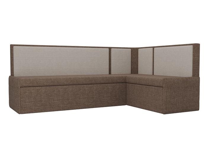 Кухонный угловой диван Кристина правый (основа рогожка коричневая, компаньон рогожка бежевая)