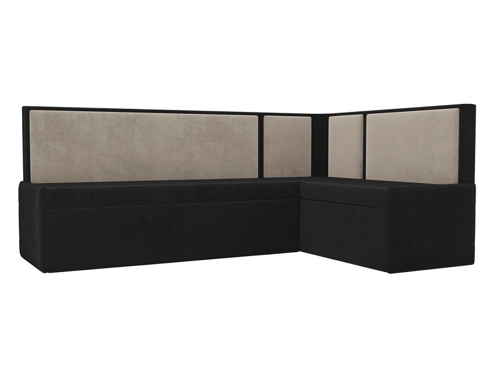 Кухонный угловой диван Кристина правый (основа велюр черный, компаньон велюр бежевый) диван кухонный угловой кристина левый экокожа белый черный