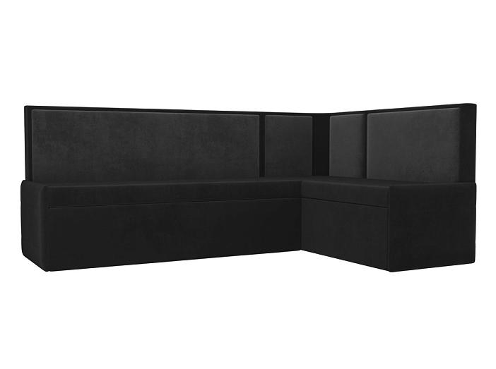 Кухонный угловой диван Кристина правый (основа велюр черный, компаньон велюр серый)