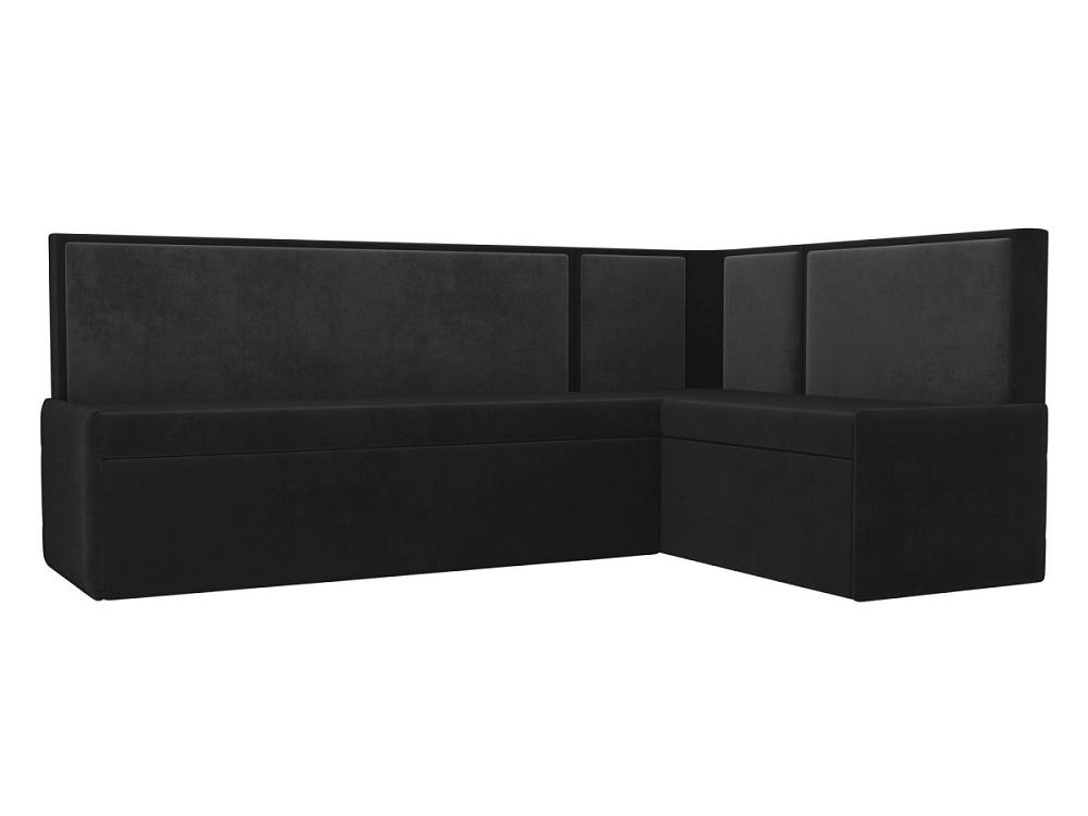Кухонный угловой диван Кристина правый (основа велюр черный, компаньон велюр серый)