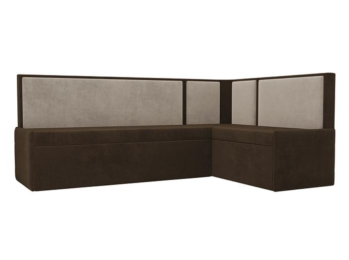 Кухонный угловой диван Кристина правый (основа велюр коричневый, компаньон велюр бежевый)