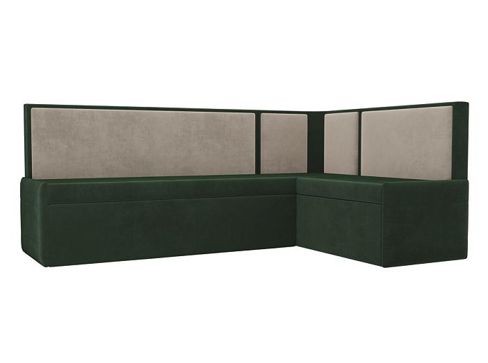 Кухонный угловой диван Кристина правый (основа велюр зеленый, компаньон велюр бежевый)