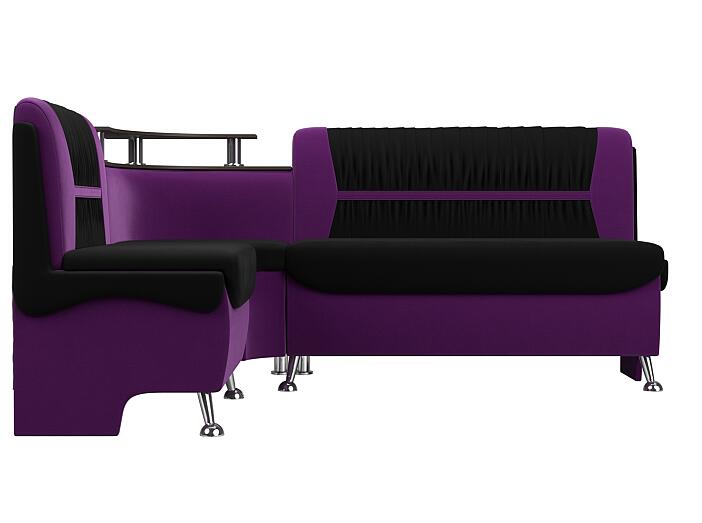 Кухонный угловой диван Сидней Микровельвет Чёрный/Фиолетовый левый  