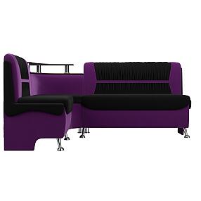 Кухонный угловой диван Сидней Микровельвет Чёрный/Фиолетовый левый  