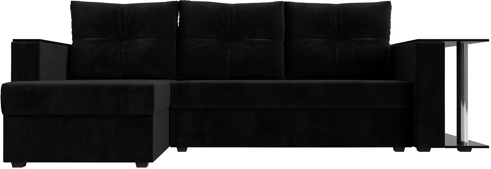 Угловой диван Атланта Лайт велюр черный угол левый диван прямой атланта лайт со столом справа микровельвет фиолетовый