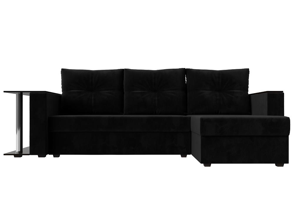 Угловой диван Атланта Лайт велюр черный угол правый диван прямой дубай лайт полки слева микровельвет сиреневый