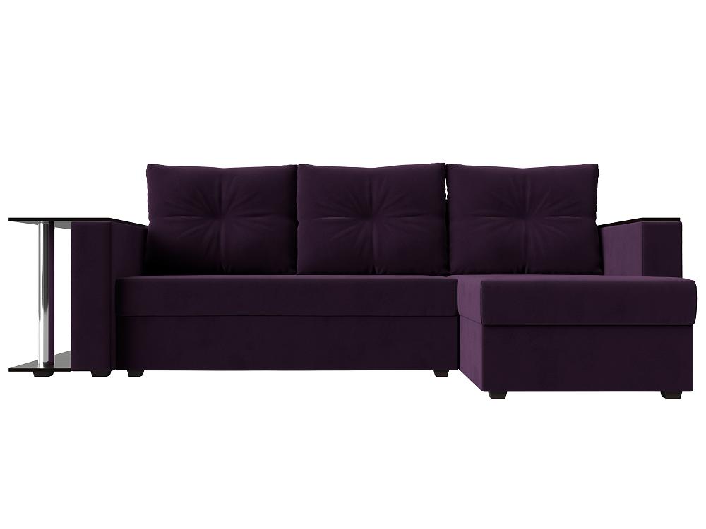 Угловой диван Атланта Лайт велюр фиолетовый угол правый диван прямой атланта лайт со столом справа микровельвет фиолетовый