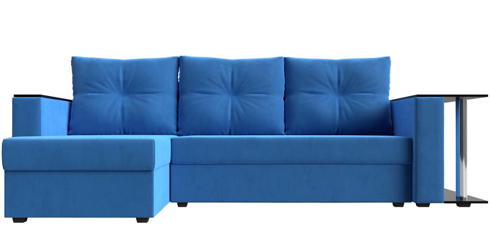 Угловой диван Атланта Лайт велюр голубой угол левый диван прямой дубай лайт полки слева микровельвет сиреневый