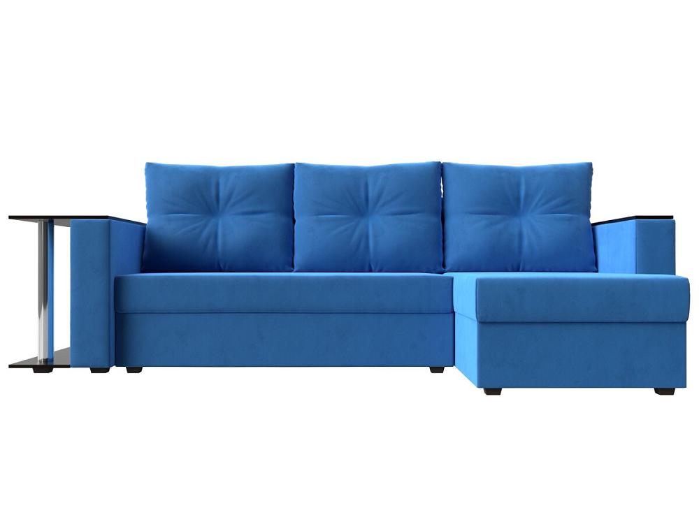 Угловой диван Атланта Лайт велюр голубой угол правый диван прямой дубай лайт полки слева микровельвет сиреневый