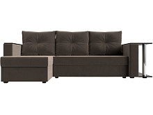 Угловой диван-кровать Атланта Лайт велюр коричневый угол левый