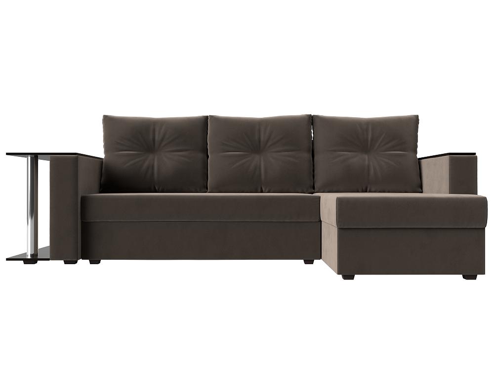 Угловой диван Атланта Лайт велюр коричневый угол правый диван прямой атланта лайт со столом справа микровельвет фиолетовый
