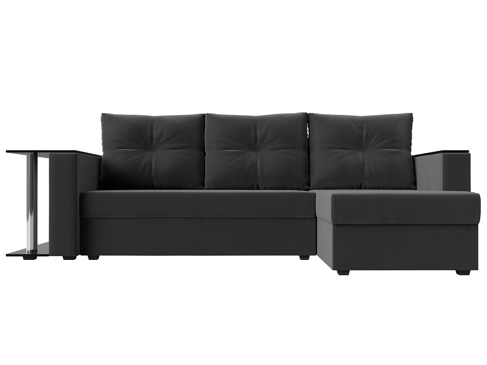 Угловой диван Атланта Лайт велюр серый угол правый диван прямой атланта лайт со столом справа микровельвет фиолетовый