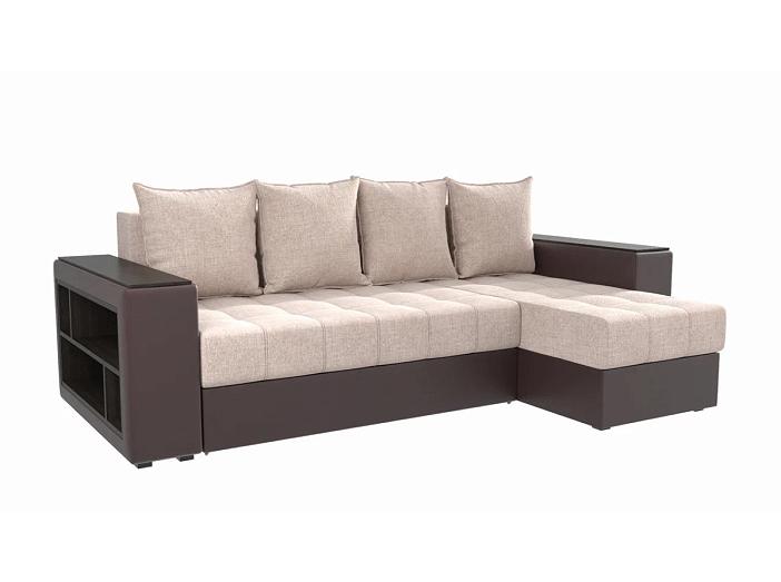 Купить Угловой диван Дубай Мини Рогожка Бежевый/Экокожа Коричневый угол ...