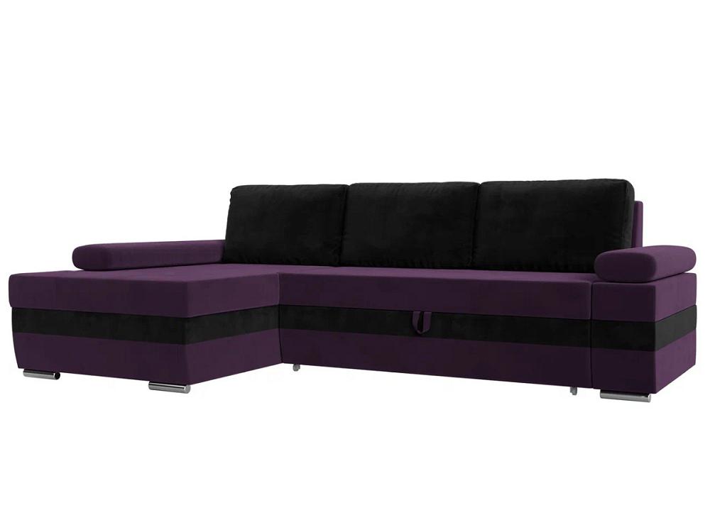 Угловой диван Канкун левый угол основа Велюр Фиолетовый, вставка Велюр Чёрный, подушки Велюр Чёрный основа и сменные файлы для пилки 18 см абразивность 180 чёрный