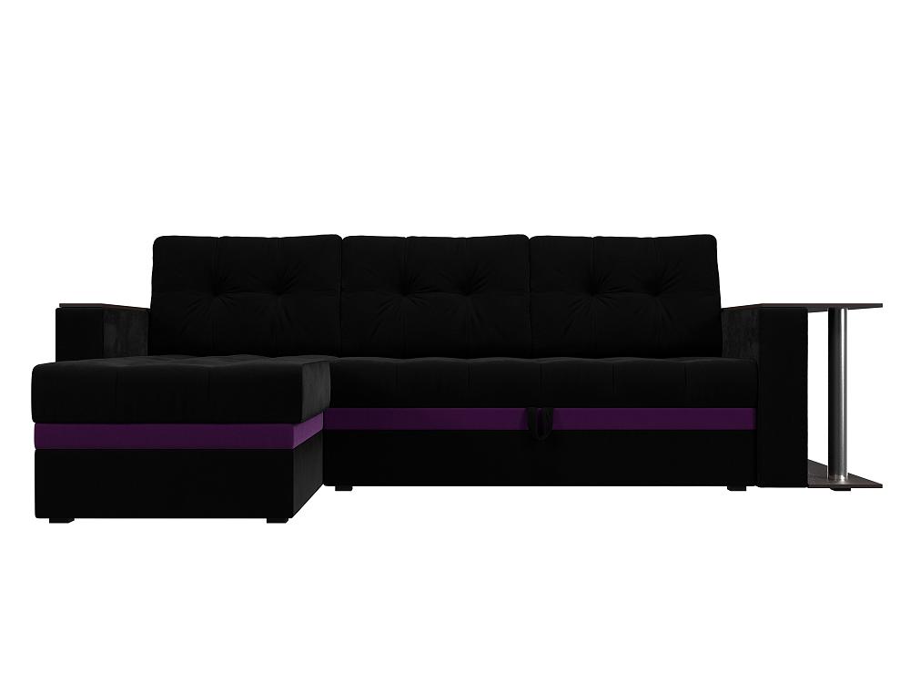 Диван угловой Атланта М левый Микровельвет Черный диван прямой атланта лайт со столом справа микровельвет фиолетовый