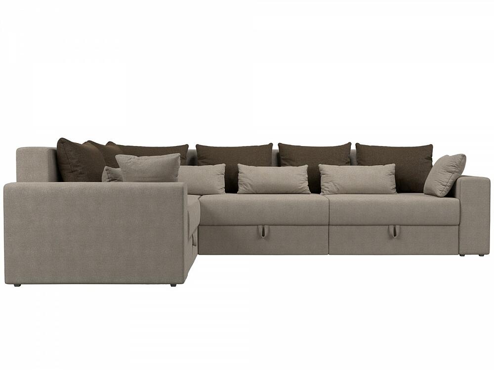 

Диван угловой Мэдисон Long левый Рогожка Бежевый с коричневыми и бежевыми подушками, Бежевый/коричневый;коричневый