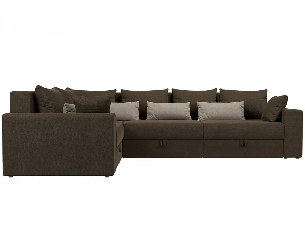 

Диван угловой Мэдисон Long левый Рогожка Коричневый с коричневыми и бежевыми подушками