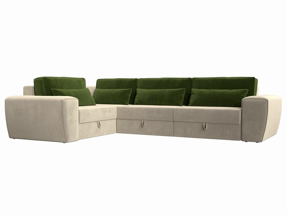 Угловой диван Лига-008 Long левый Микровельвет Бежевый/Зеленый компьютерное кресло пард изумрудный