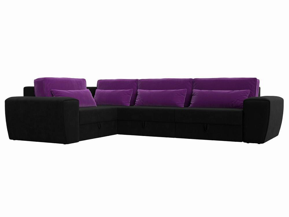 Угловой диван Лига-008 Long левый Микровельвет Черный/Фиолетовый подушка premium long wave 43x67