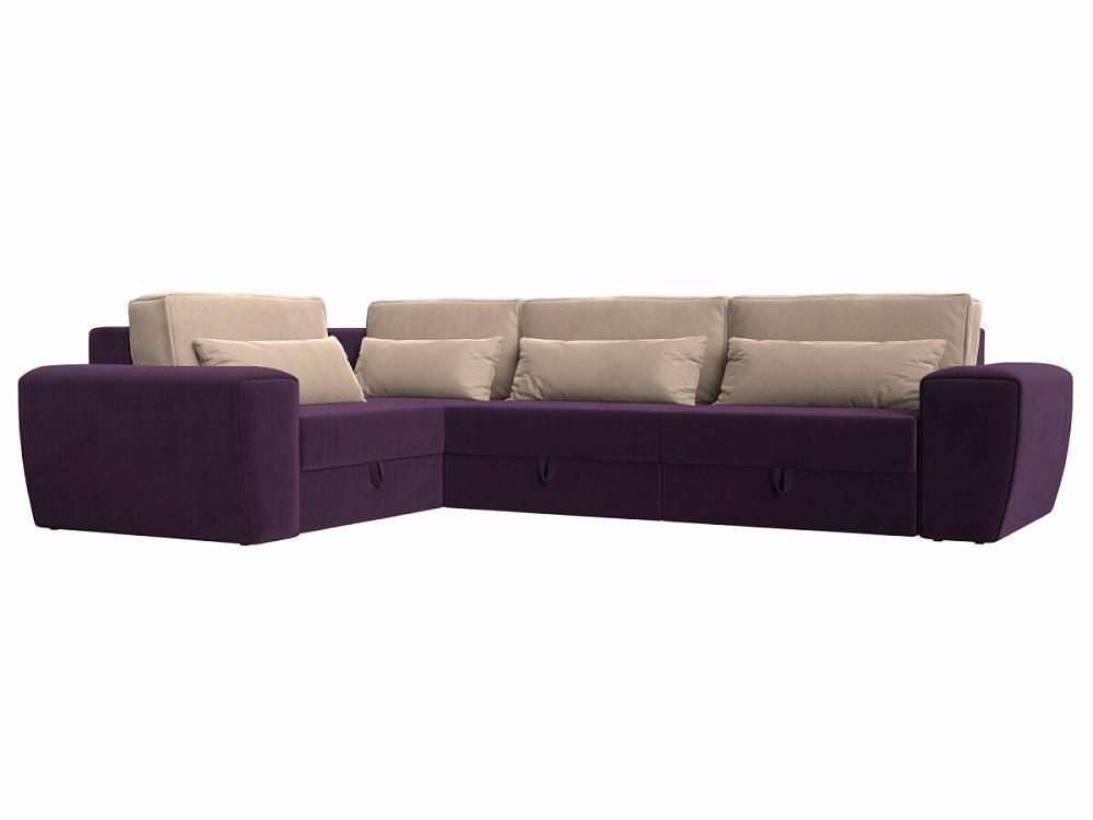Угловой диван Лига-008 Long левый Велюр Фиолетовый/Бежевый прямой диван мэдисон long рогожка бежевый