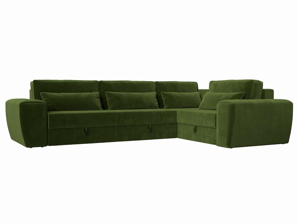 Угловой диван Лига-008 Long правый Микровельвет Зеленый кошелек на молнии зеленый