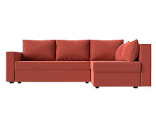 Угловой диван-кровать Мансберг микровельвет коралловый угол правый