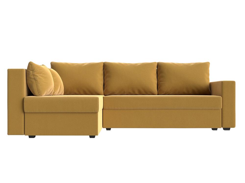 Угловой диван Мансберг микровельвет желтый угол левый помпоны 2 шт желтый