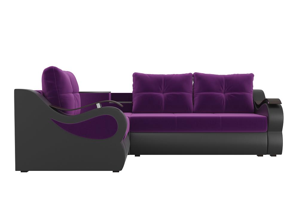 кровать интерьерная камилла микровельвет чёрный фиолетовый 160х200 Угловой диван Митчелл Микровельвет Фиолетовый Экокожа Чёрный левый угол