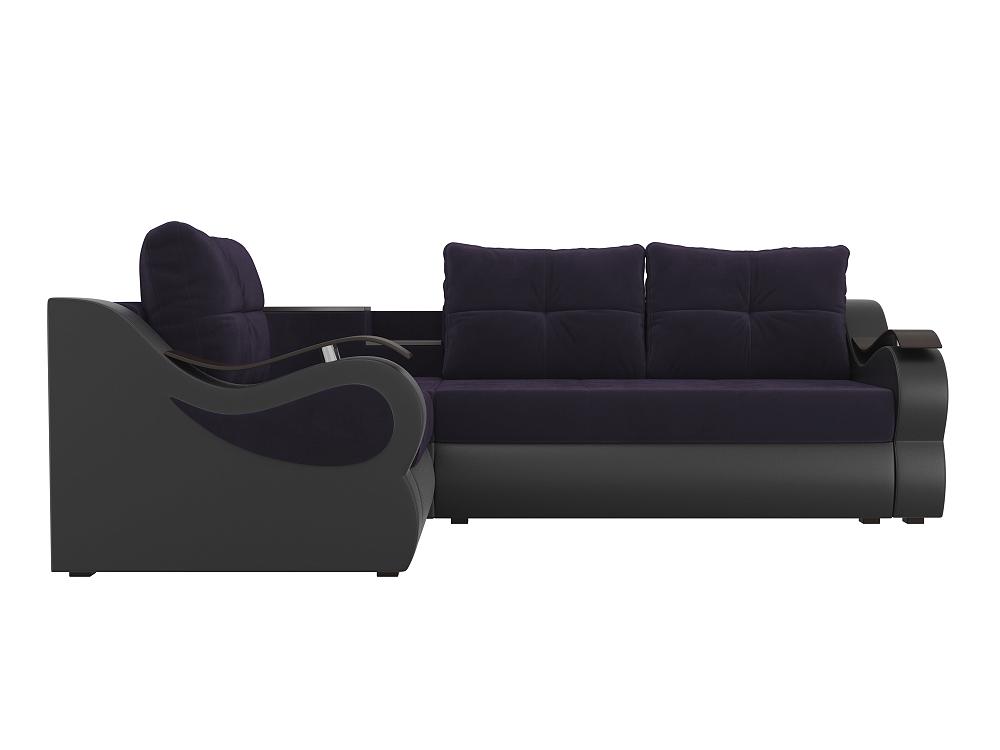 кровать интерьерная камилла микровельвет чёрный фиолетовый 160х200 Угловой диван Митчелл Велюр Фиолетовый Экокожа Чёрный левый угол