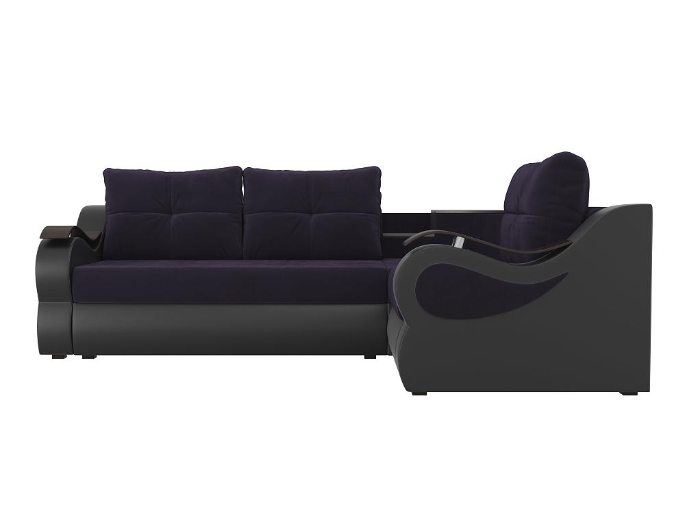Угловой диван Митчелл Велюр Фиолетовый Экокожа Чёрный правый угол кровать интерьерная камилла микровельвет фиолетовый 160х200