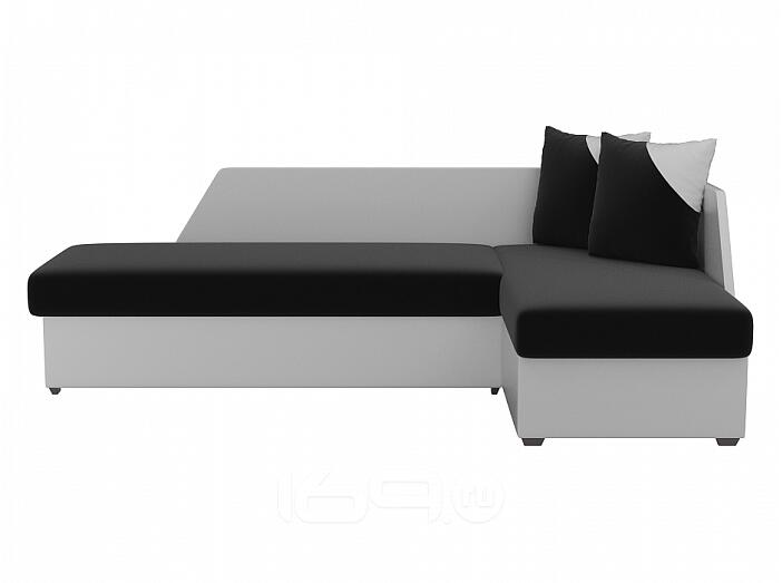 Диван угловой Андора правый Микровельвет Черный Экокожа Белый