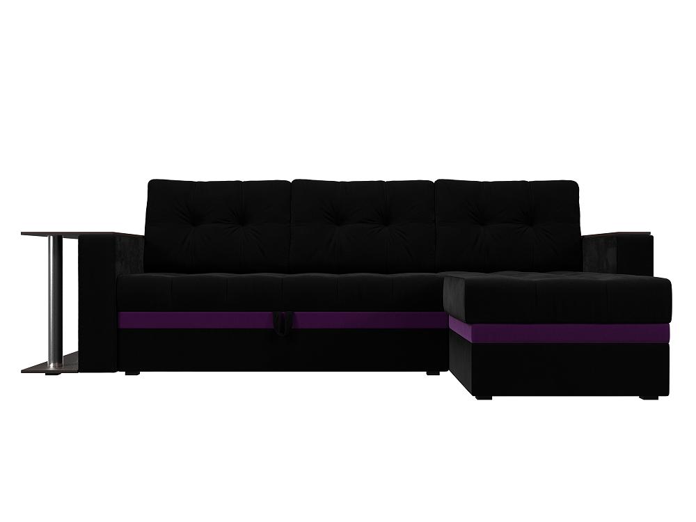 Диван угловой Атланта М правый Микровельвет Черный диван прямой атланта лайт со столом справа микровельвет фиолетовый